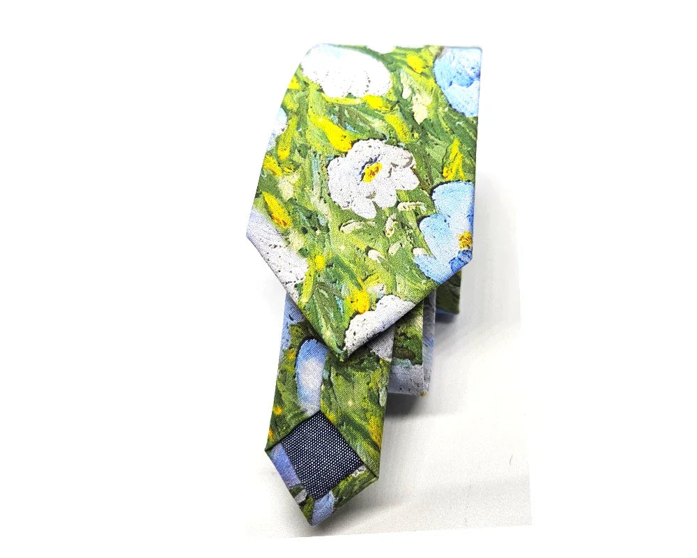 Corbata Verde con flores Azules