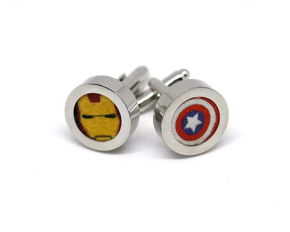 Gemelos de acero con estampados de Iron Man y el escudo del Capitán América, accesorios originales para hombre
