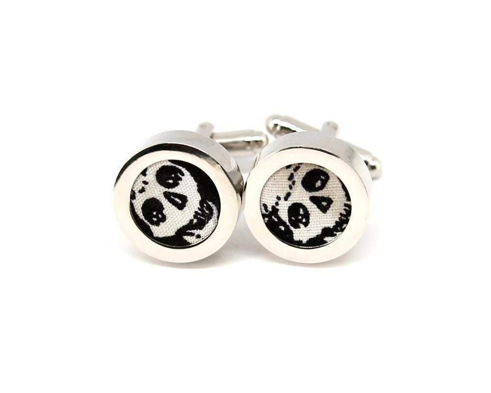 Gemelos redondos de tela con diseño de calaveras pirata en blanco y negro, accesorios originales para hombre