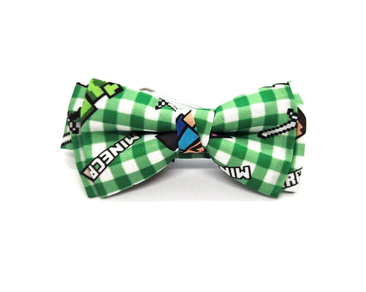 Pajarita Minecraft de cuadros blancos y verdes, tamaño niño hasta 5 años