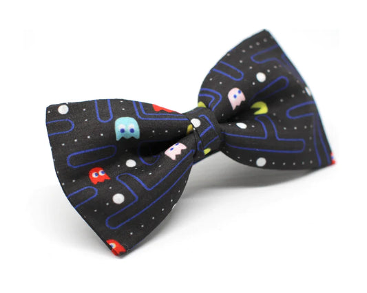 Pajarita negra con diseño original de Pac-Man y fantasmas frikis para hombre y niño