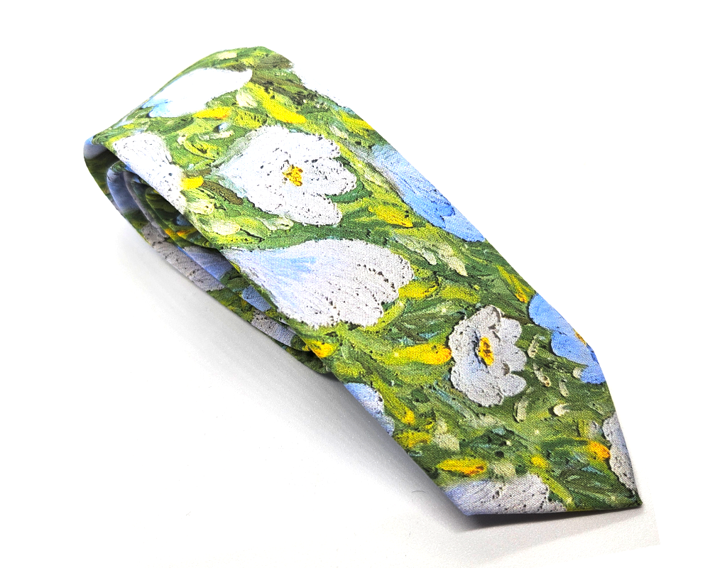 Corbata Verde con flores Azules