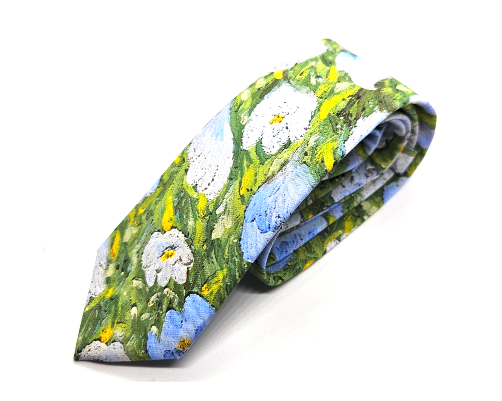 Corbata Verde con flores Azules