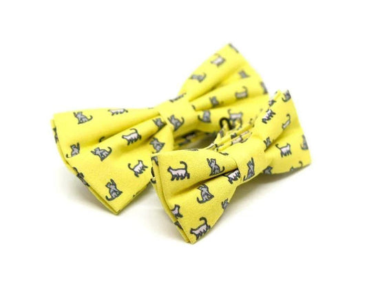 Pajaritas amarillas para hombre y niño con estampado de gatos grises, accesorios originales y hechos a mano