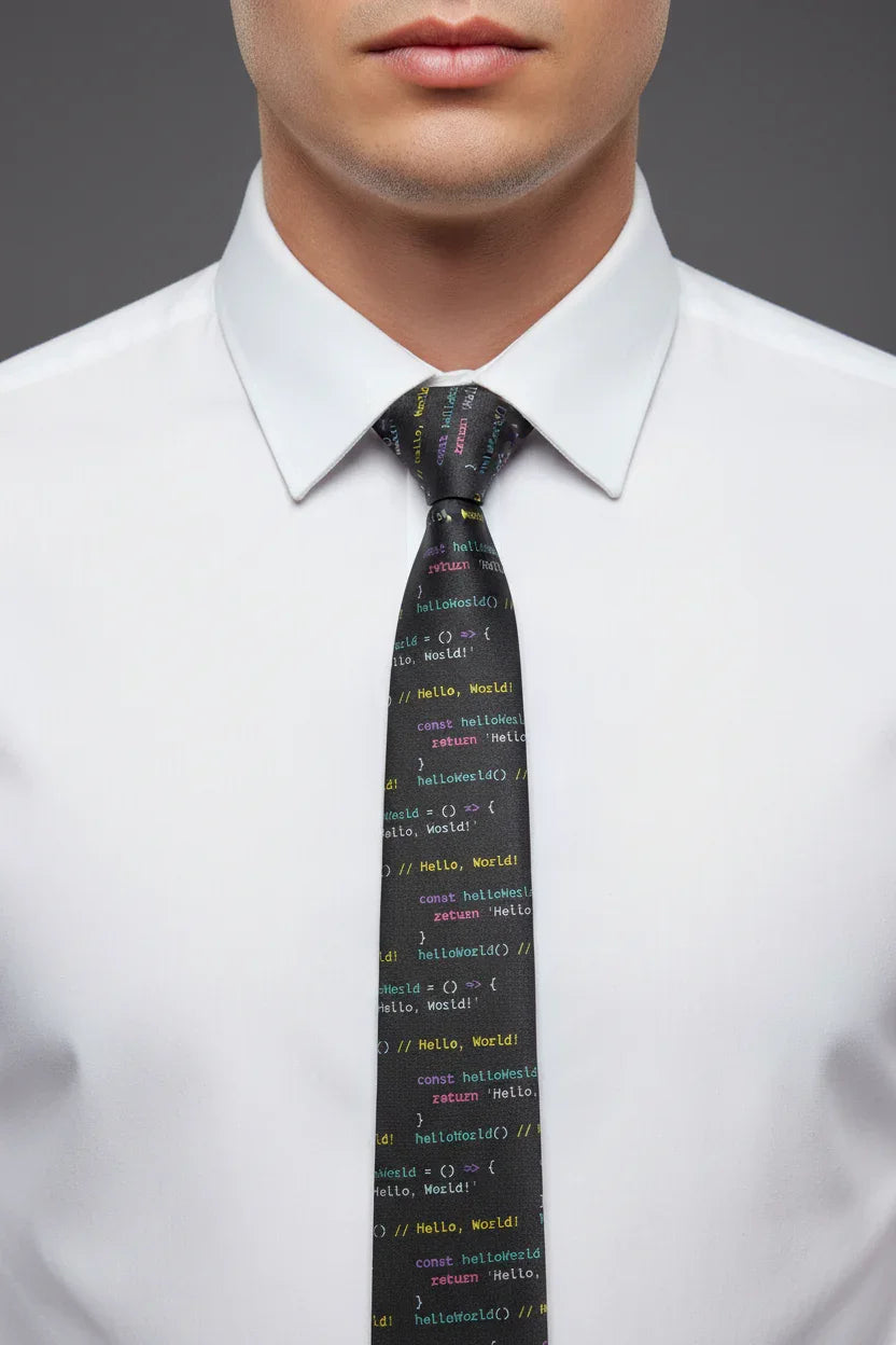 Corbata Helloworld worn on neck